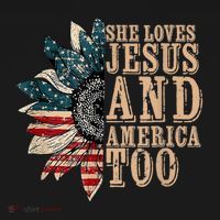 She Love Jesus And America Too Funny Sunflower America Flag T-Shirt thumb 7