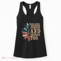 She Love Jesus And America Too Funny Sunflower America Flag Women's Tank Top thumb 0