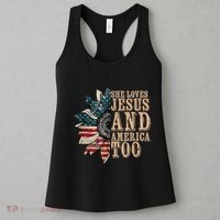 She Love Jesus And America Too Funny Sunflower America Flag Women's Tank Top thumb 3