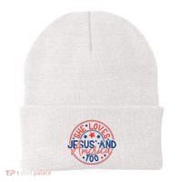 She Loves Jesus And America Too Beanie thumb 0