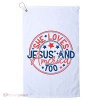 She Loves Jesus And America Too Golf Towel thumb 0