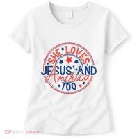 She Loves Jesus And America Too Women's T-Shirt thumb 0