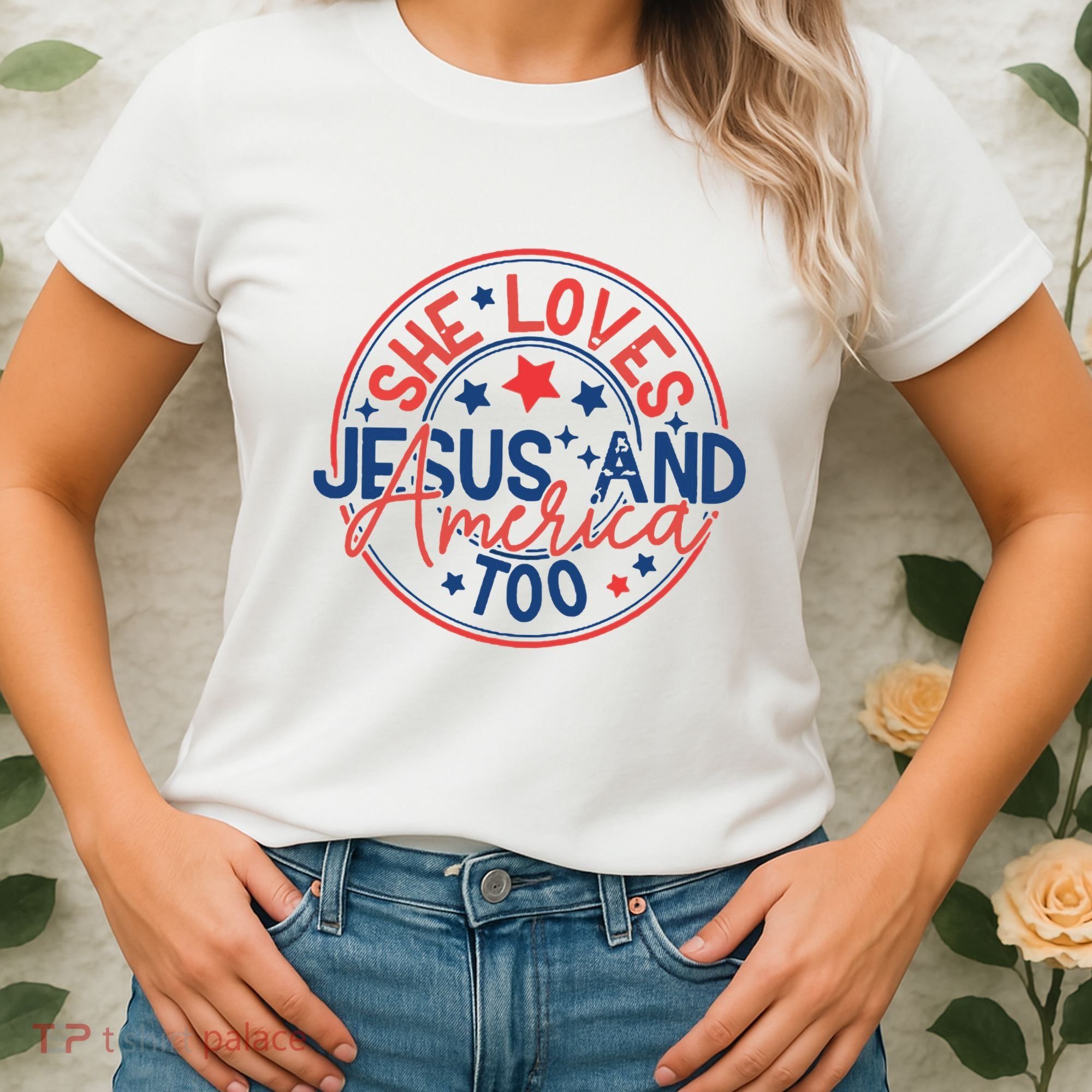 She Loves Jesus And America Too Women's T-Shirt