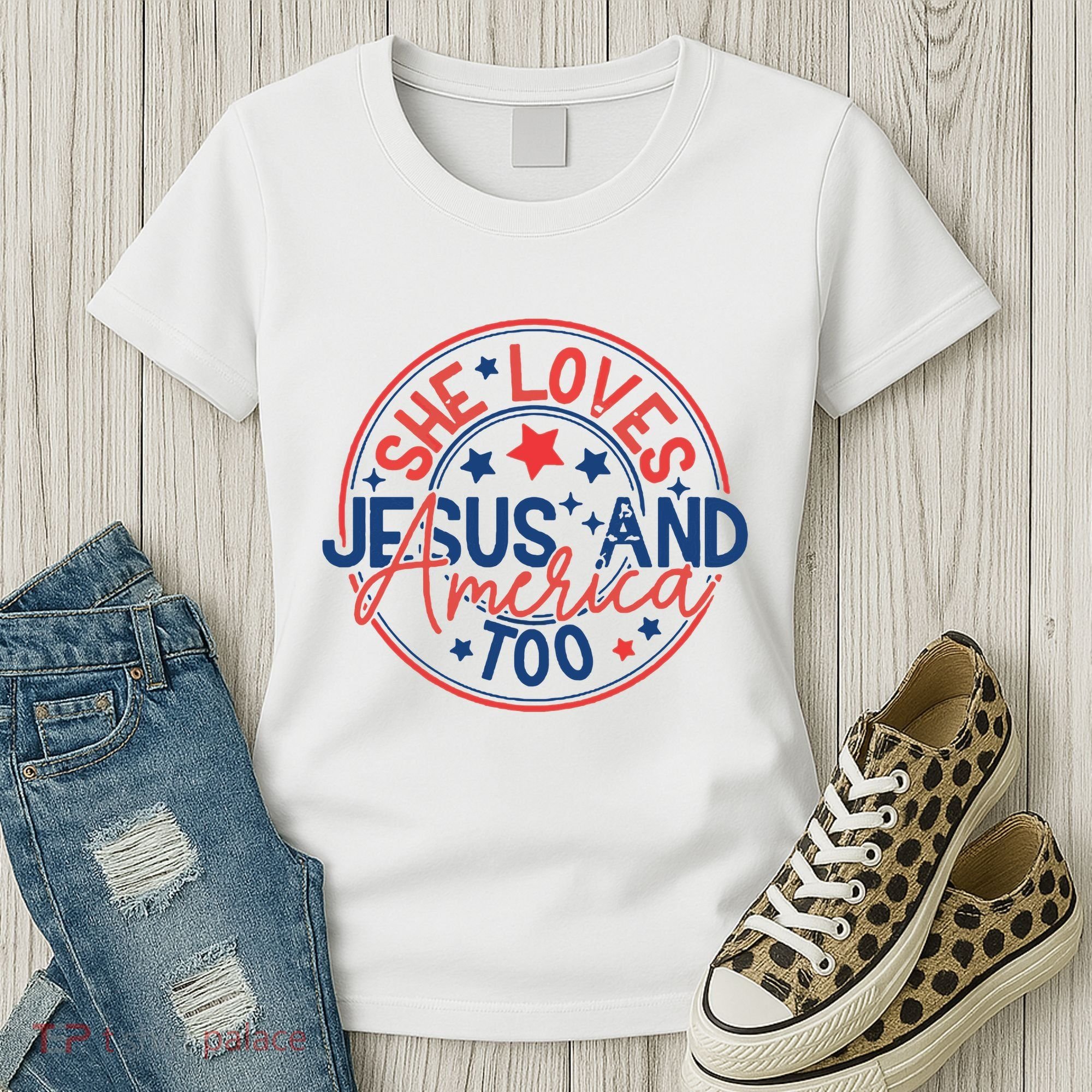 She Loves Jesus And America Too Women's T-Shirt