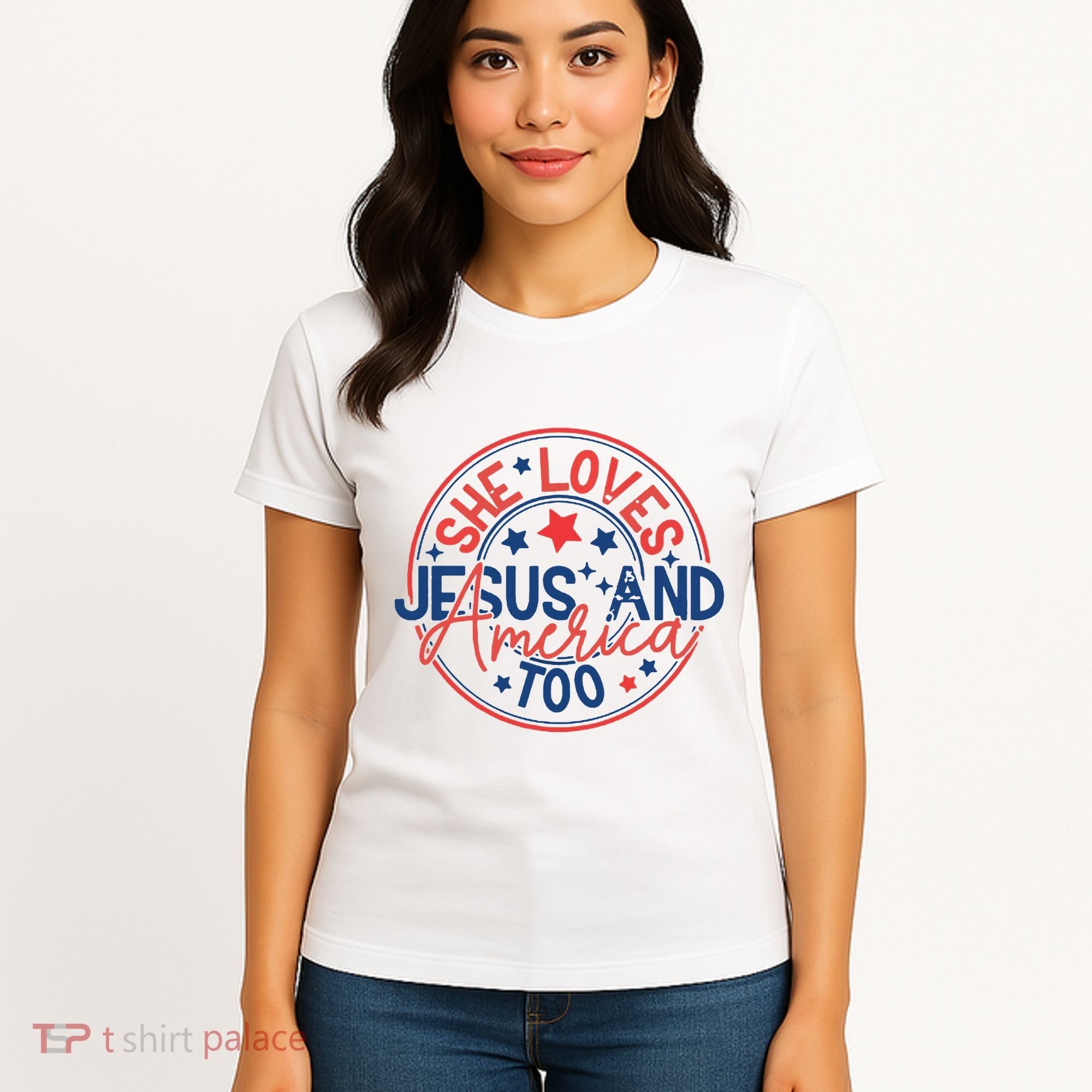 She Loves Jesus And America Too Women's T-Shirt