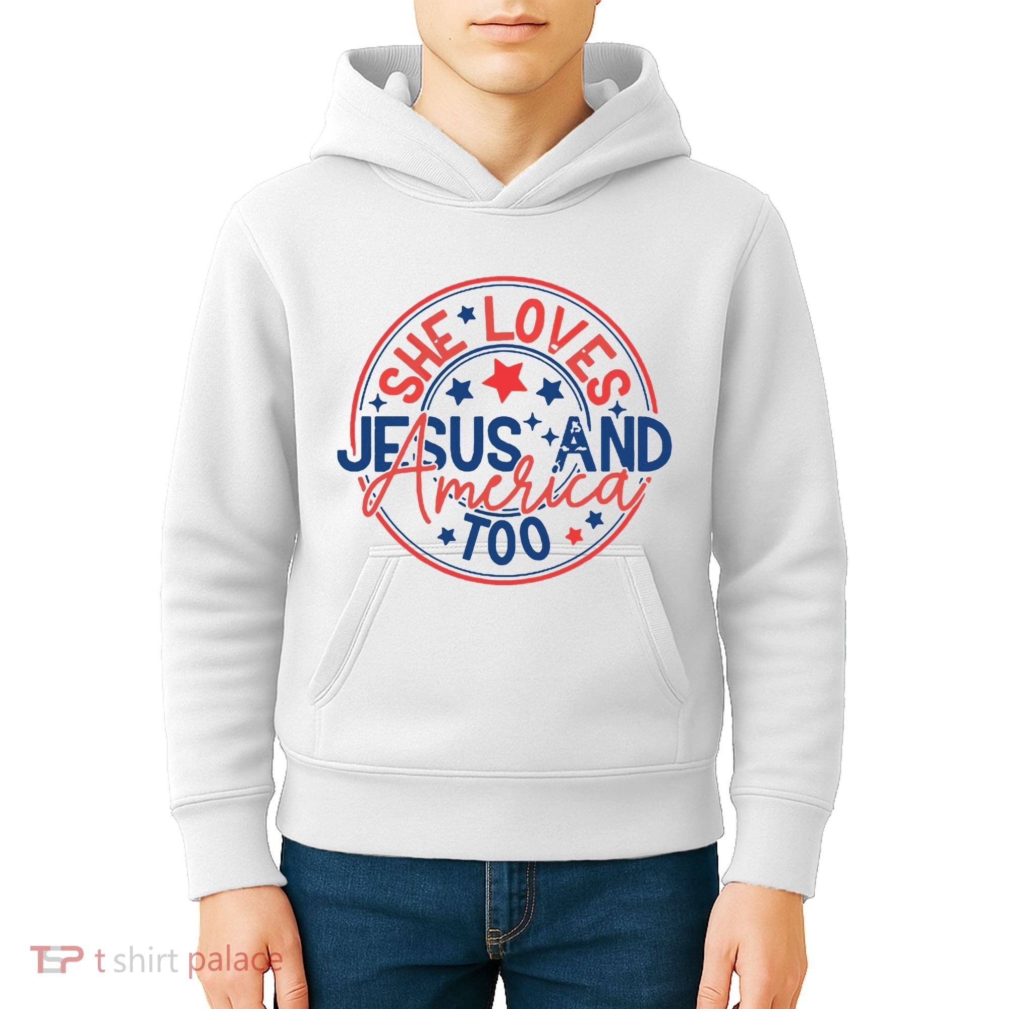 She Loves Jesus And America Too Kids Hoodie