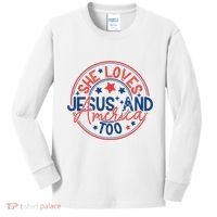 She Loves Jesus And America Too Kids Long Sleeve Shirt thumb 0