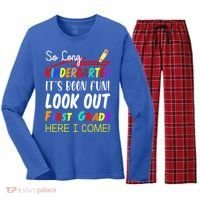 So Long Kindergarten Here I Come 1 Grade Graduation Fun Women's Long Sleeve Flannel Pajama Set  thumb 0