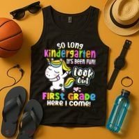 So Long Kindergarten First Grade Here I Come Back To School Cute Unicorn Tank Top thumb 4