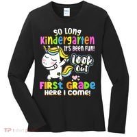 So Long Kindergarten First Grade Here I Come Back To School Cute Unicorn Women's Long Sleeve Shirt thumb 0