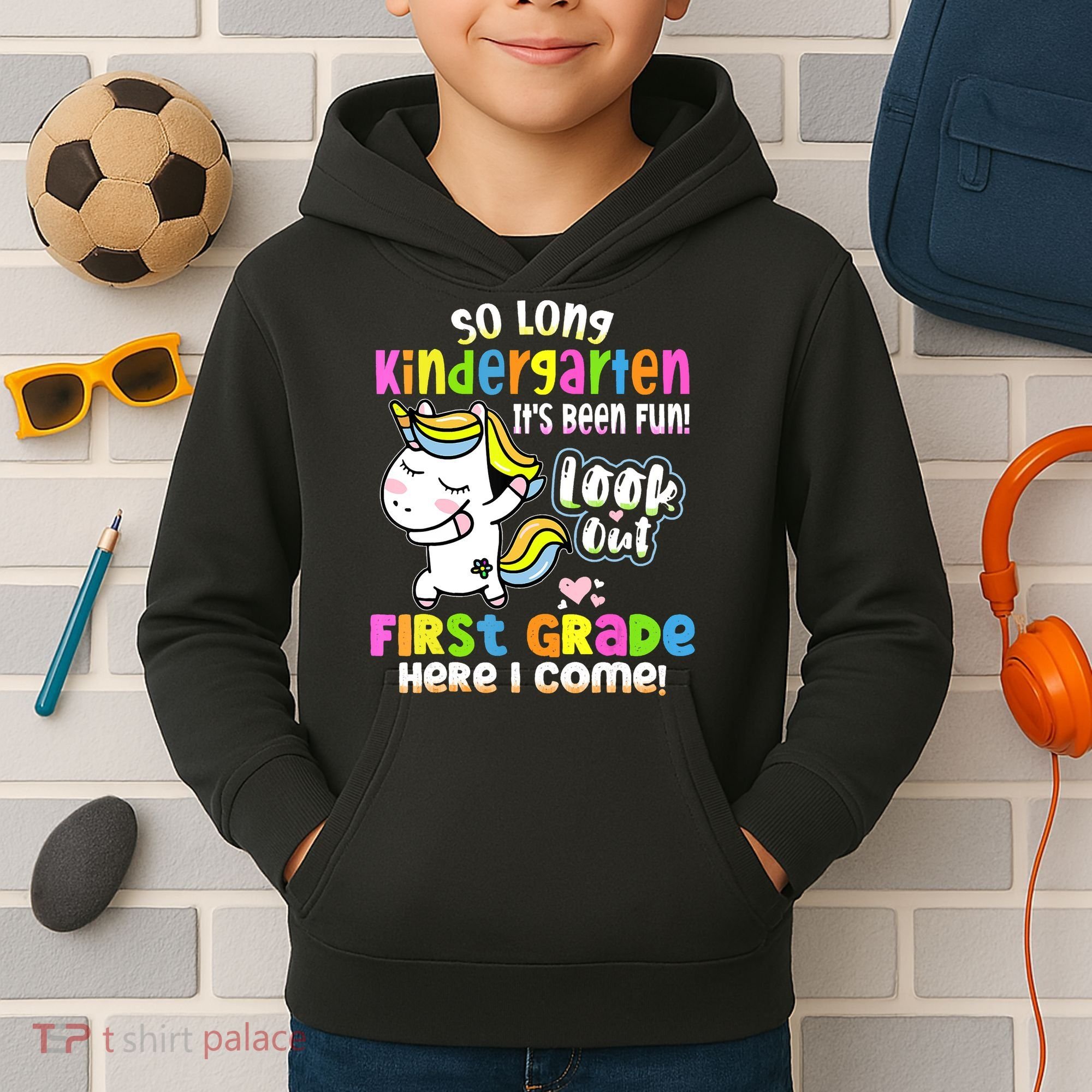 So Long Kindergarten First Grade Here I Come Back To School Cute Unicorn Kids Hoodie
