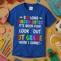 So Long Kindergarten 1st Grade Here I Come Graduation Kids T-Shirt thumb 3