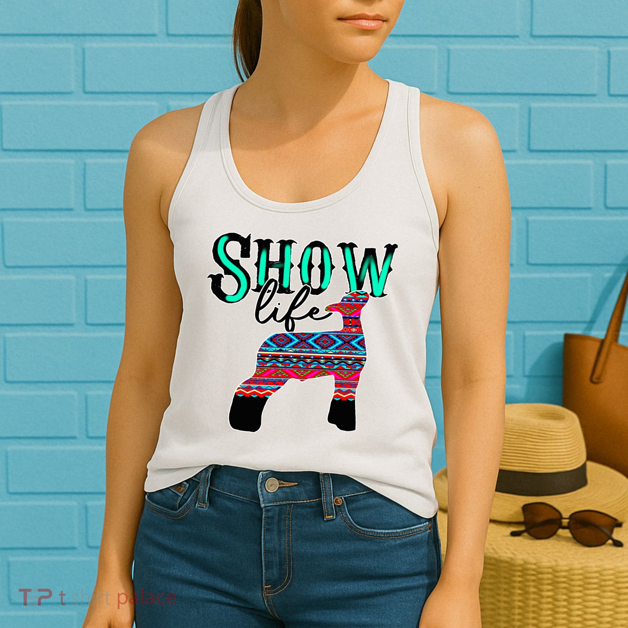 Show Life Livestock Lamb Show Market Aztec Serape Women's Tank Top