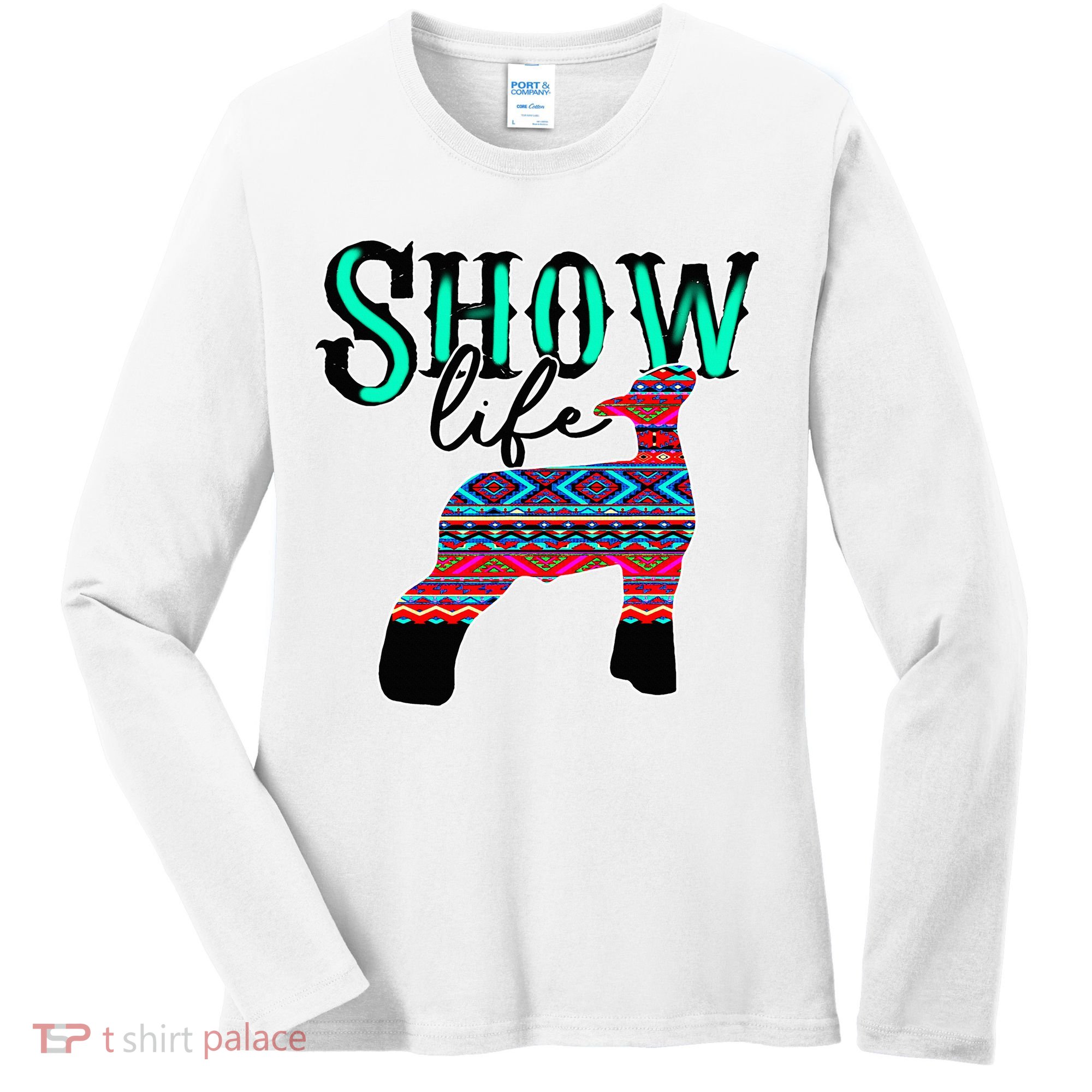 Show Life Livestock Lamb Show Market Aztec Serape Women's Long Sleeve Shirt