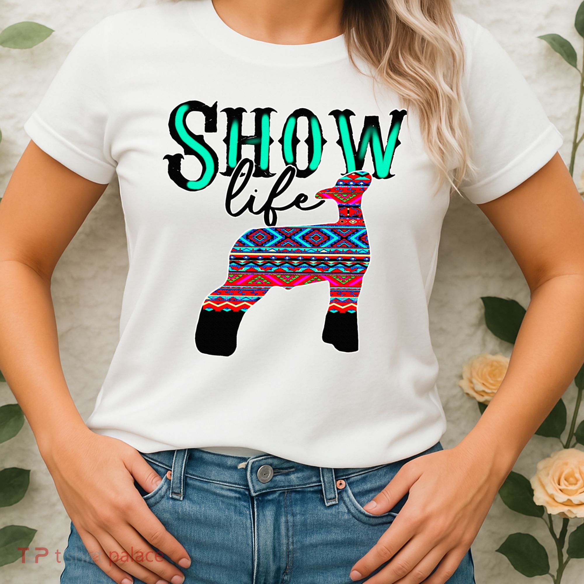Show Life Livestock Lamb Show Market Aztec Serape Women's T-Shirt