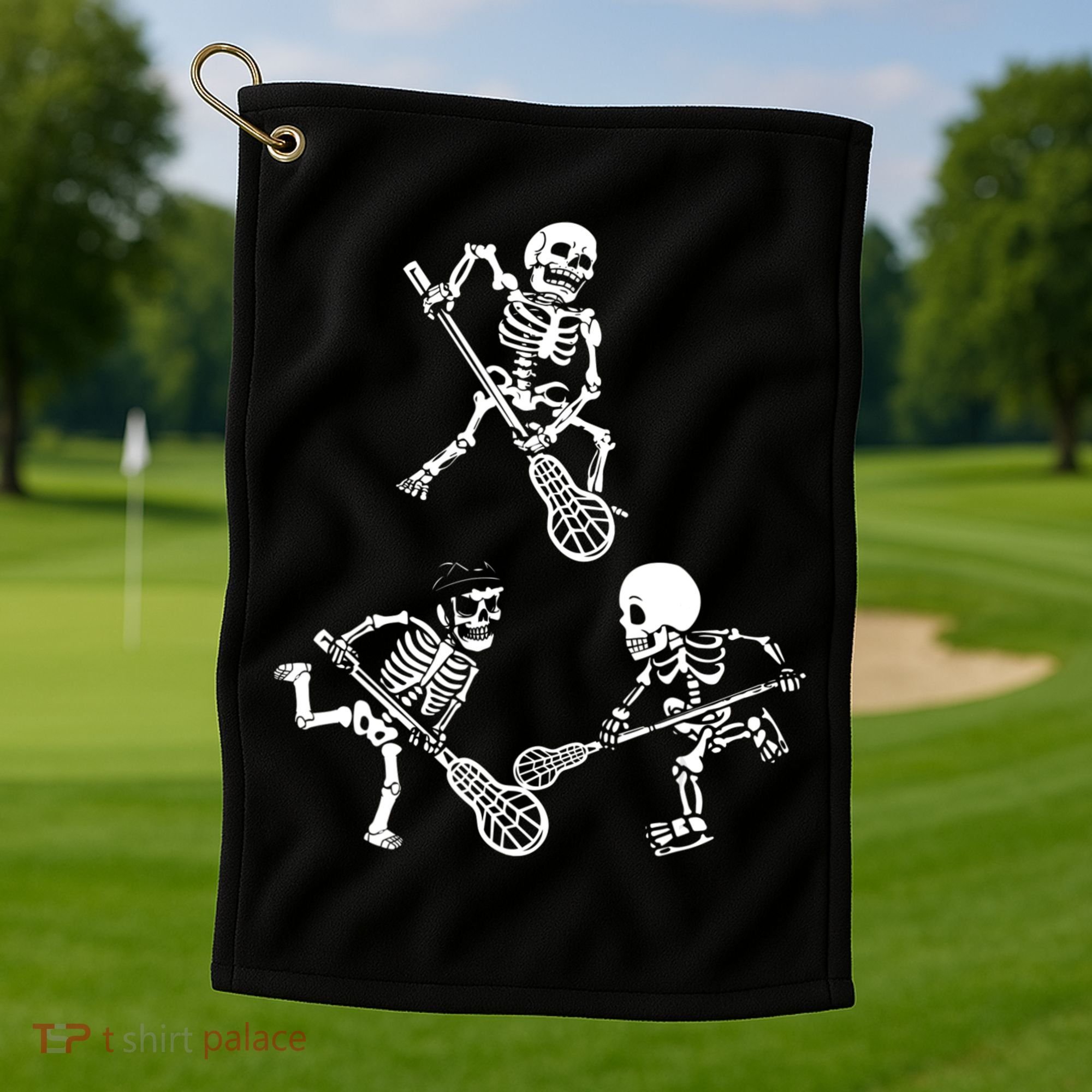 Skeleton Lacrosse Lover Spooky Vibes Halloween Costume Golf Towel