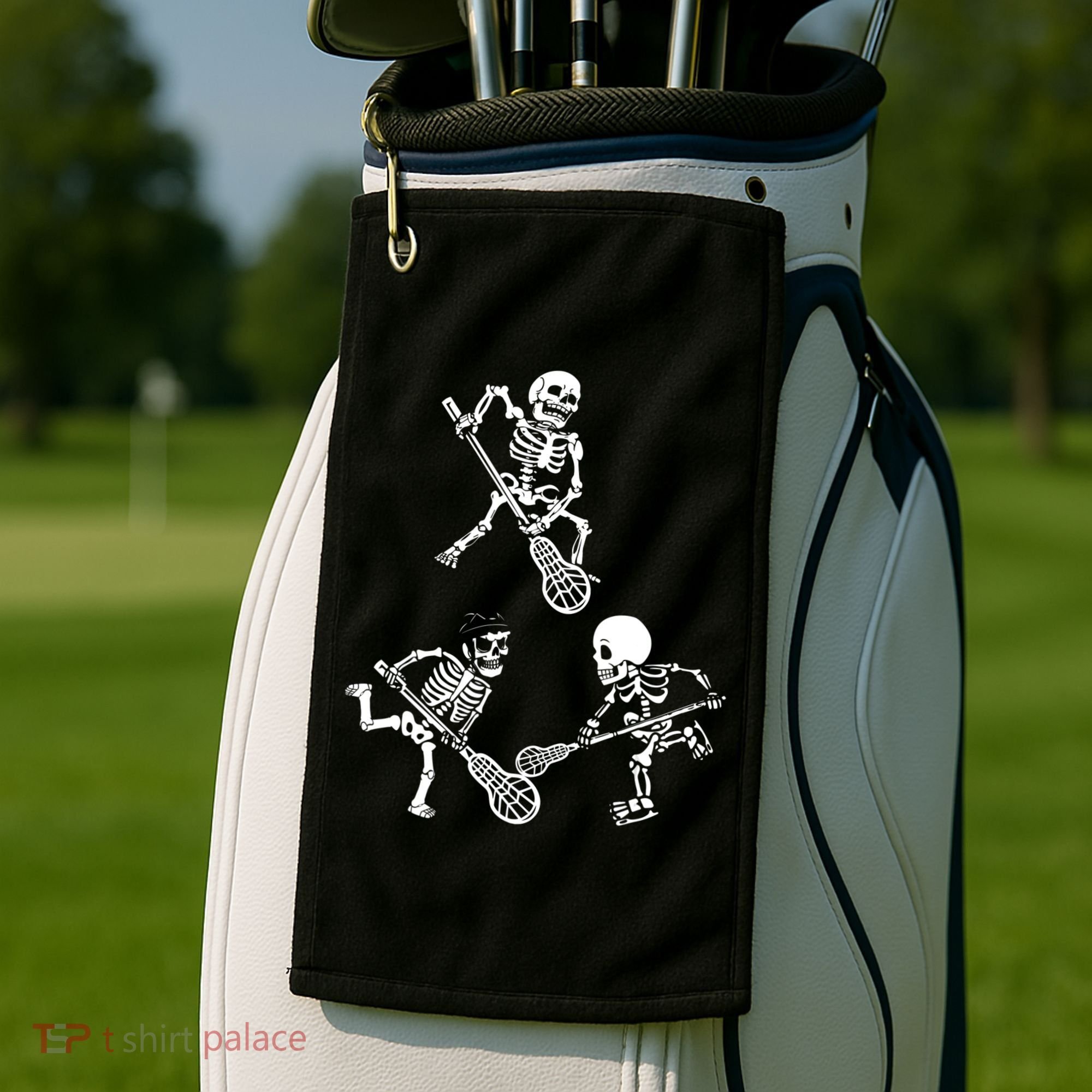 Skeleton Lacrosse Lover Spooky Vibes Halloween Costume Golf Towel
