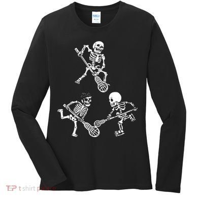 Skeleton Lacrosse Lover Spooky Vibes Halloween Costume Women's Long Sleeve Shirt