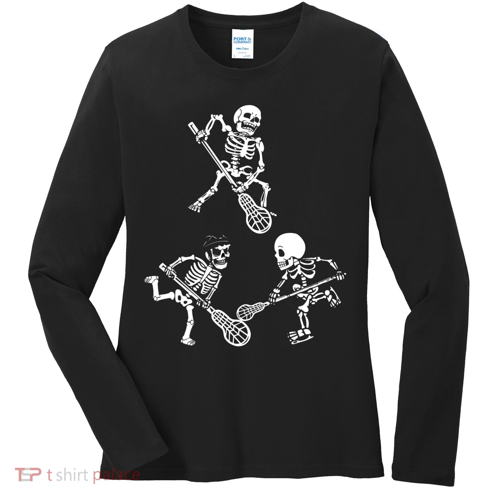 Skeleton Lacrosse Lover Spooky Vibes Halloween Costume Women's Long Sleeve Shirt