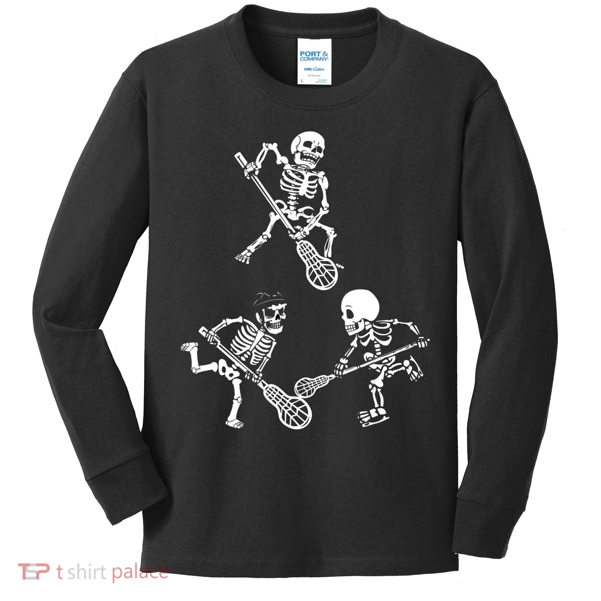 Skeleton Lacrosse Lover Spooky Vibes Halloween Costume Kids Long Sleeve Shirt