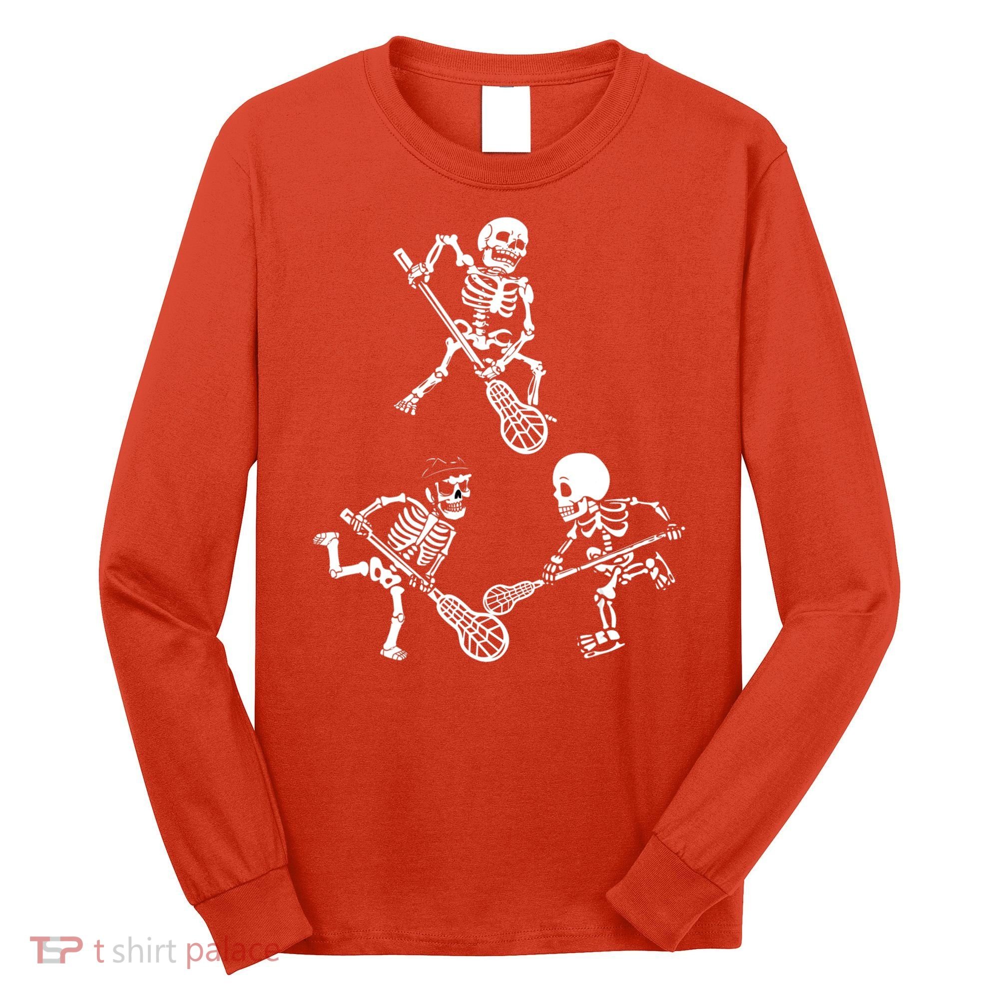 Skeleton Lacrosse Lover Spooky Vibes Halloween Costume Long Sleeve Shirt