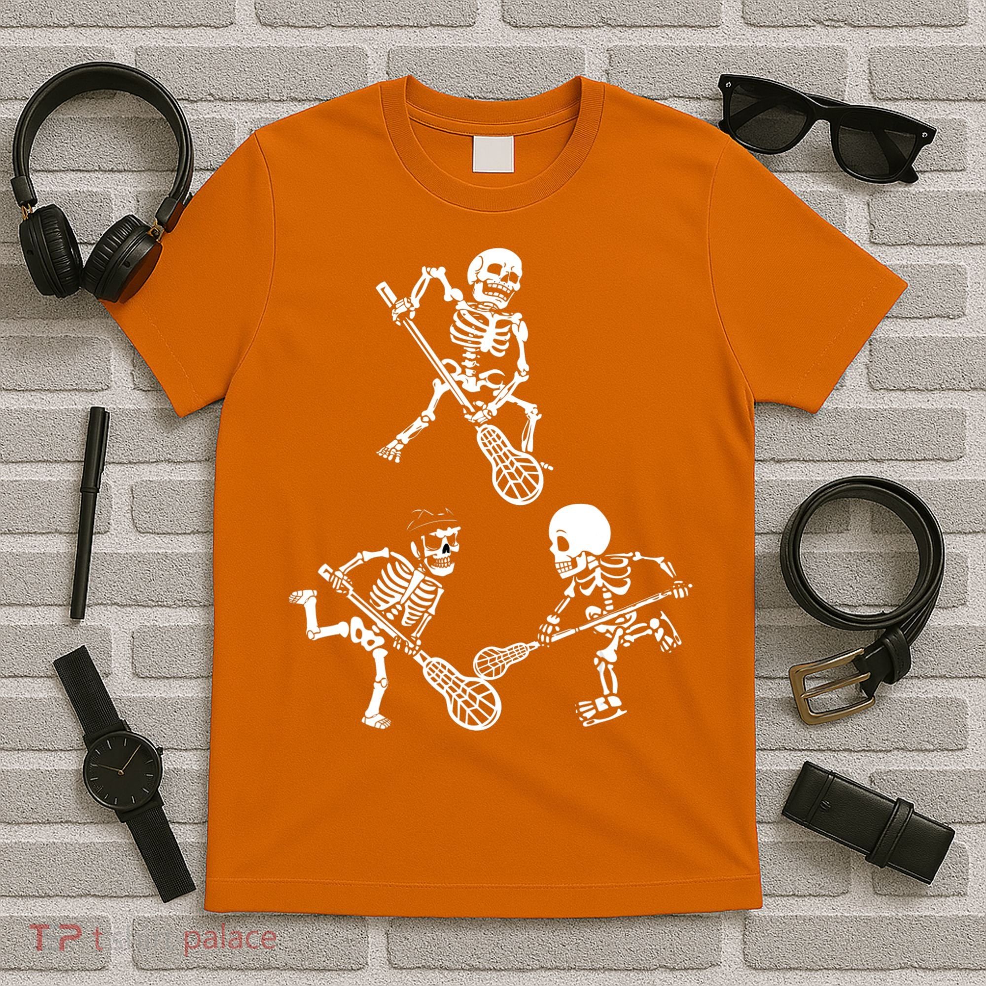 Skeleton Lacrosse Lover Spooky Vibes Halloween Costume T-Shirt