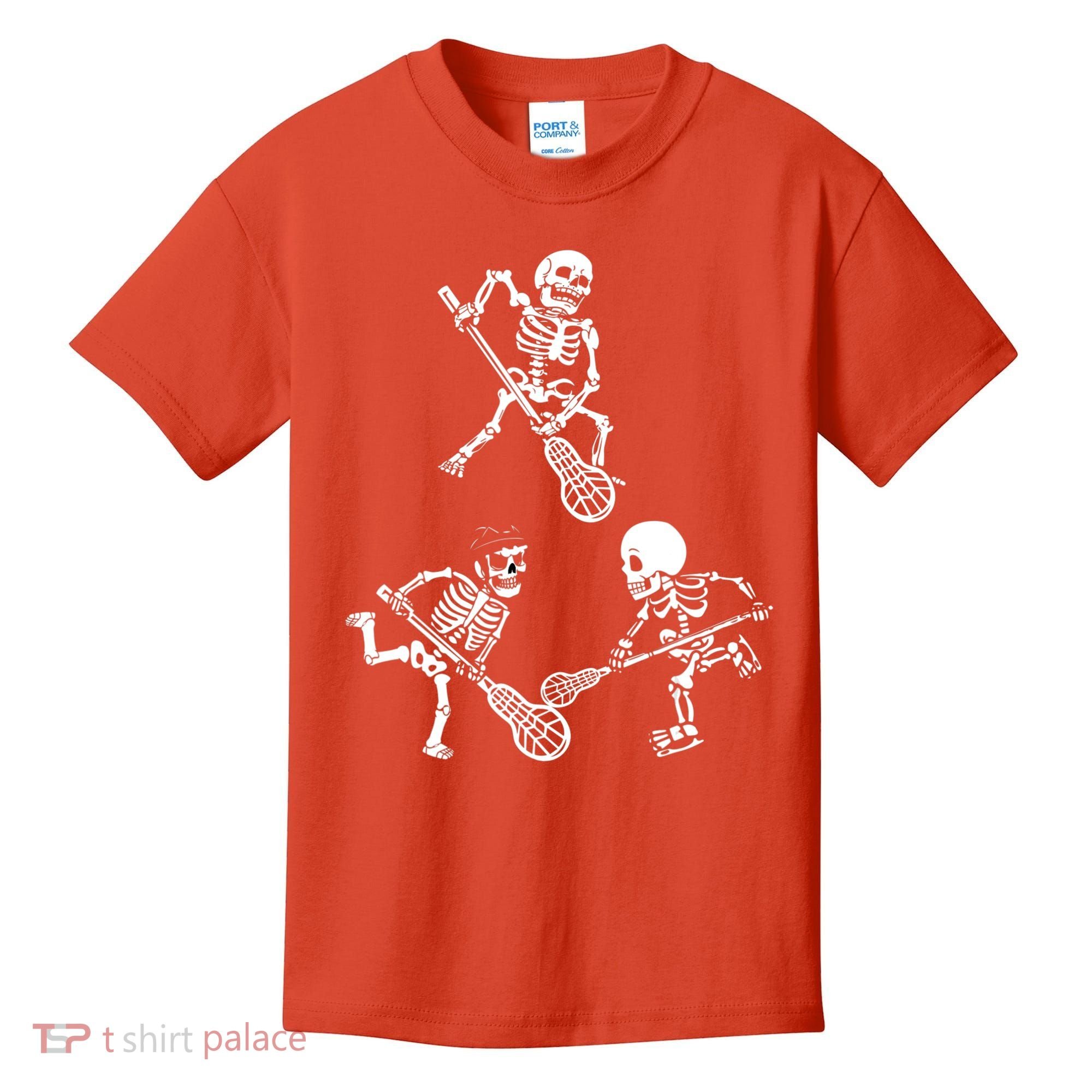 Skeleton Lacrosse Lover Spooky Vibes Halloween Costume Kids T-Shirt