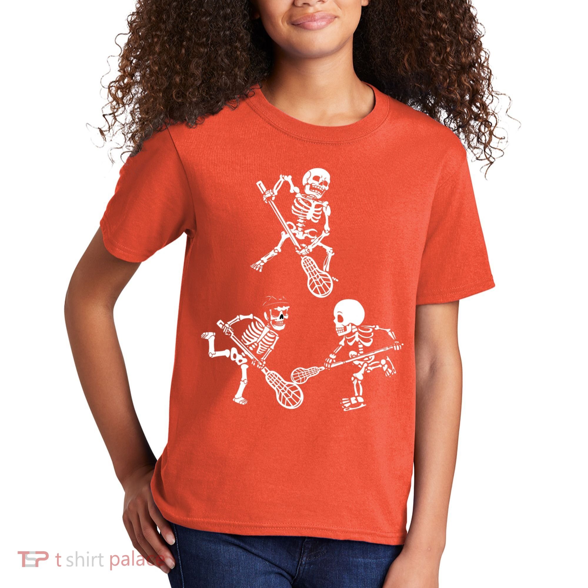 Skeleton Lacrosse Lover Spooky Vibes Halloween Costume Kids T-Shirt
