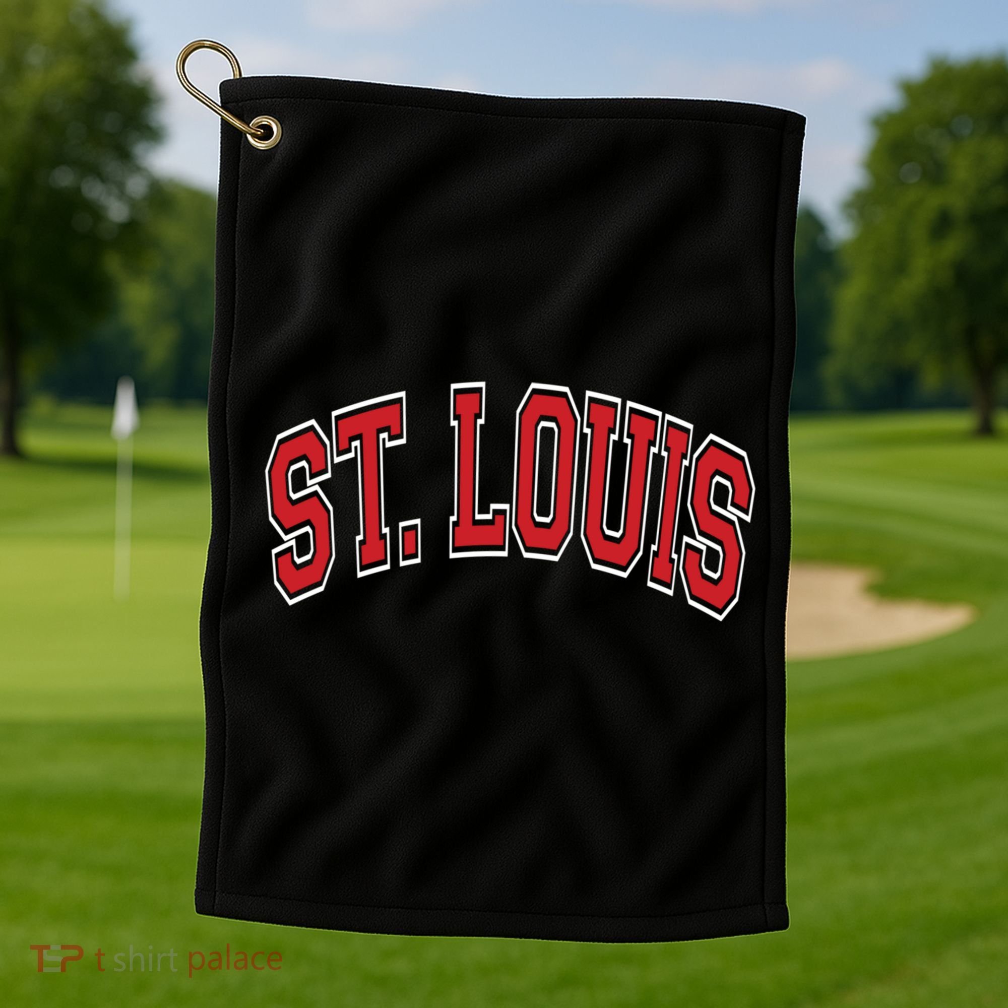 St Louis Missouri Varsity Style Red Text Gift Golf Towel