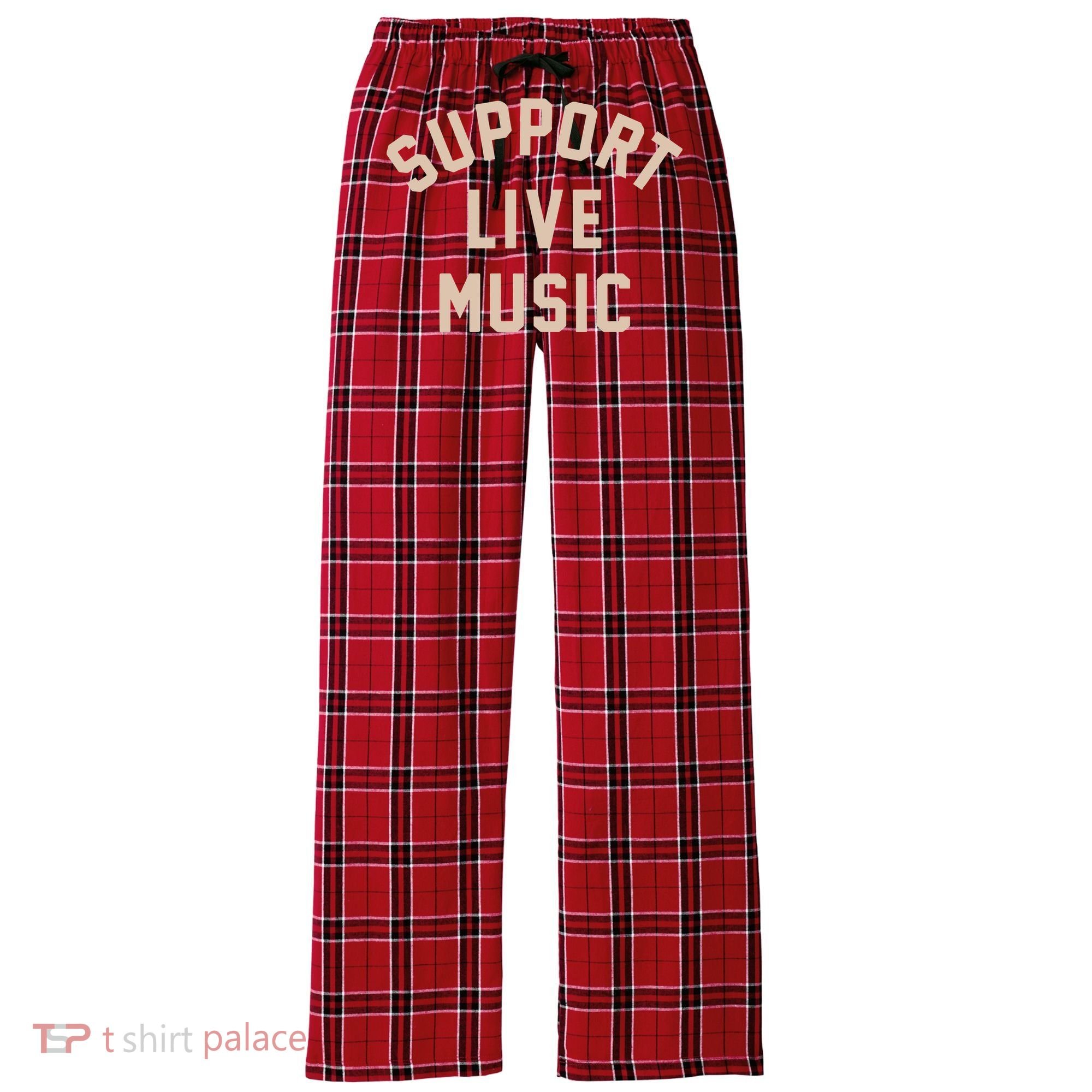 Support Live Music Women's Flannel Plaid Pajama Pants