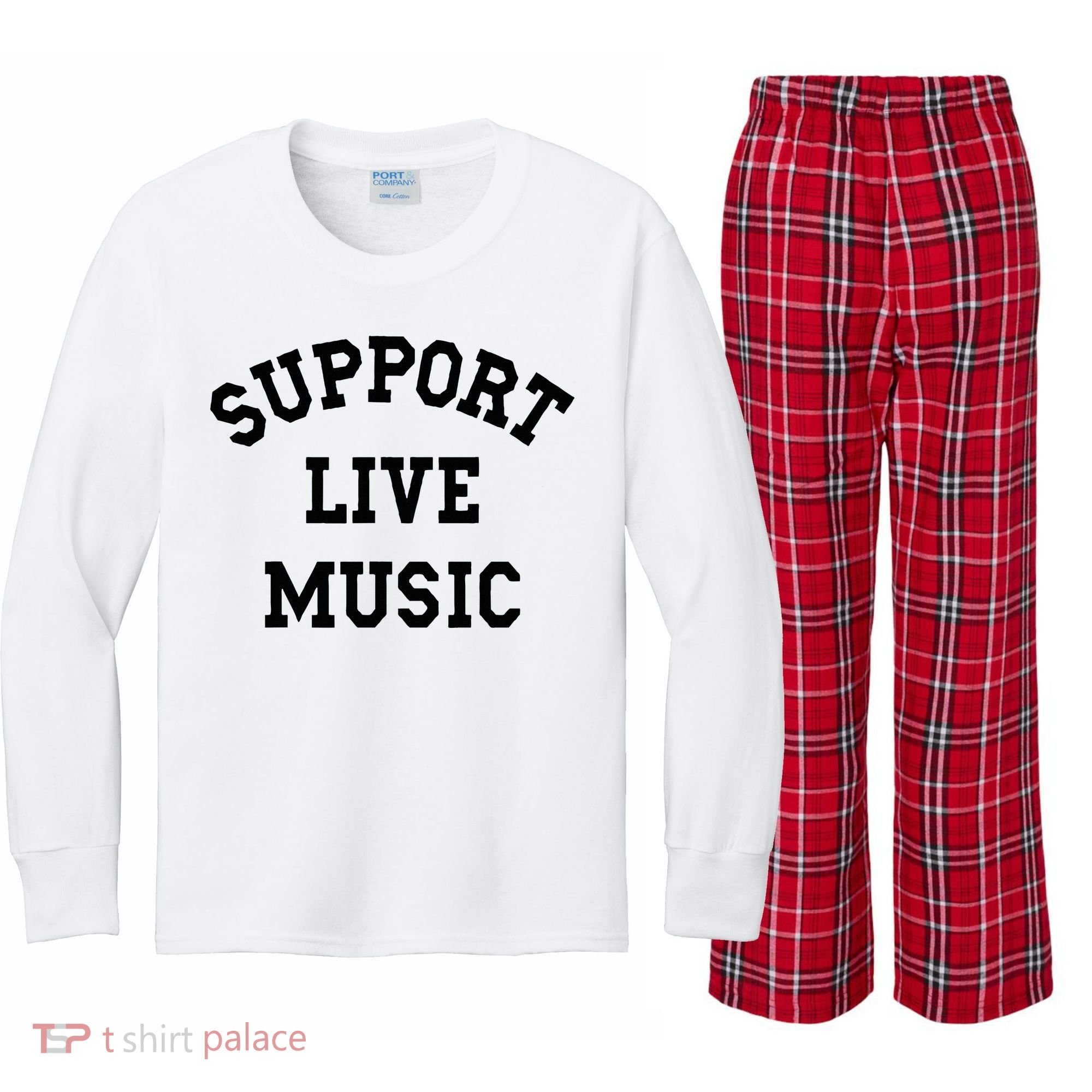 Support Live Music Local Bands Local Music Kids Long Sleeve Plaid Pajama Set