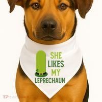 She Likes My Leprechaun Funny St Patricks Day USA-Made Doggie Bandana thumb 1