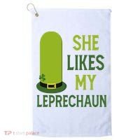 She Likes My Leprechaun Funny St Patricks Day Golf Towel thumb 0