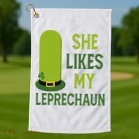 She Likes My Leprechaun Funny St Patricks Day Golf Towel thumb 1