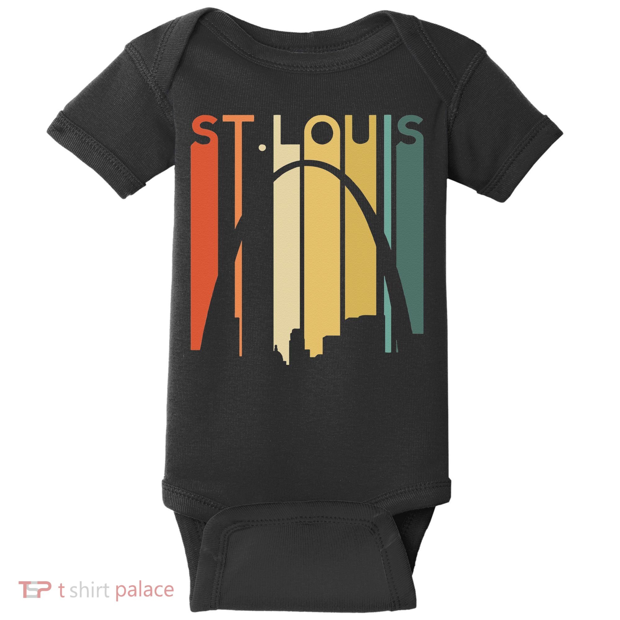 St Louis Missouri Gateway Arch Retro Mississippi River Lou Baby Bodysuit