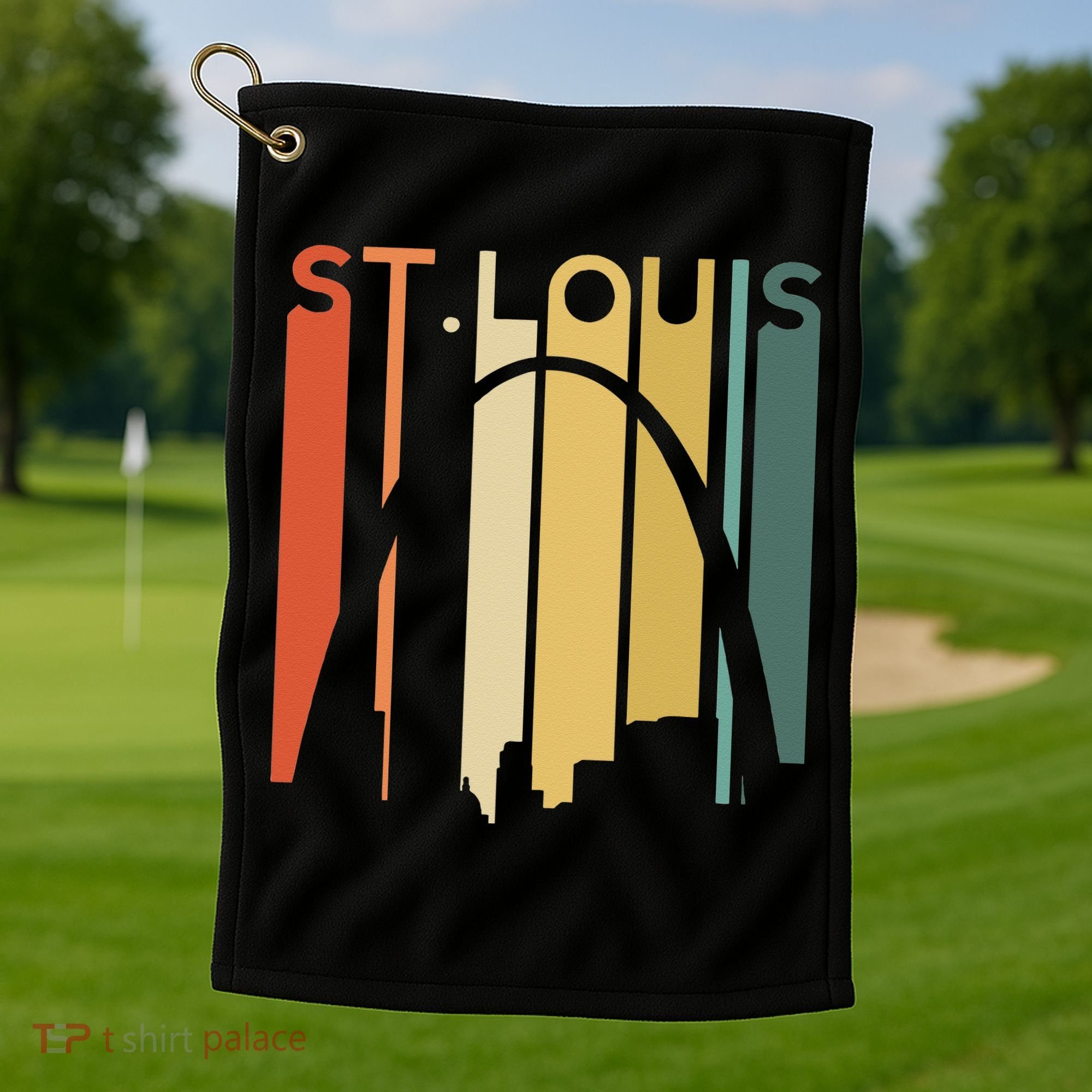 St Louis Missouri Gateway Arch Retro Mississippi River Lou Golf Towel
