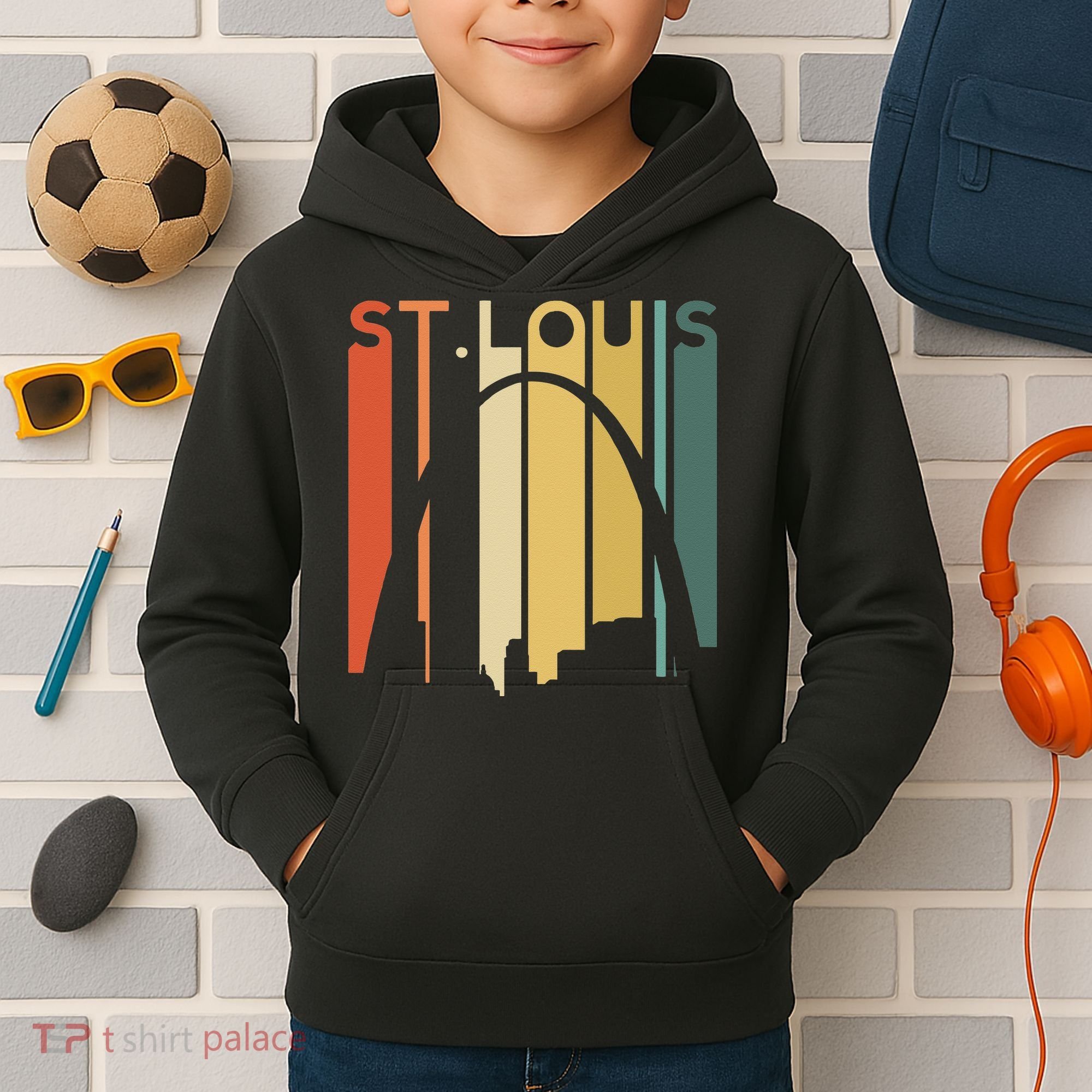 St Louis Missouri Gateway Arch Retro Mississippi River Lou Kids Hoodie