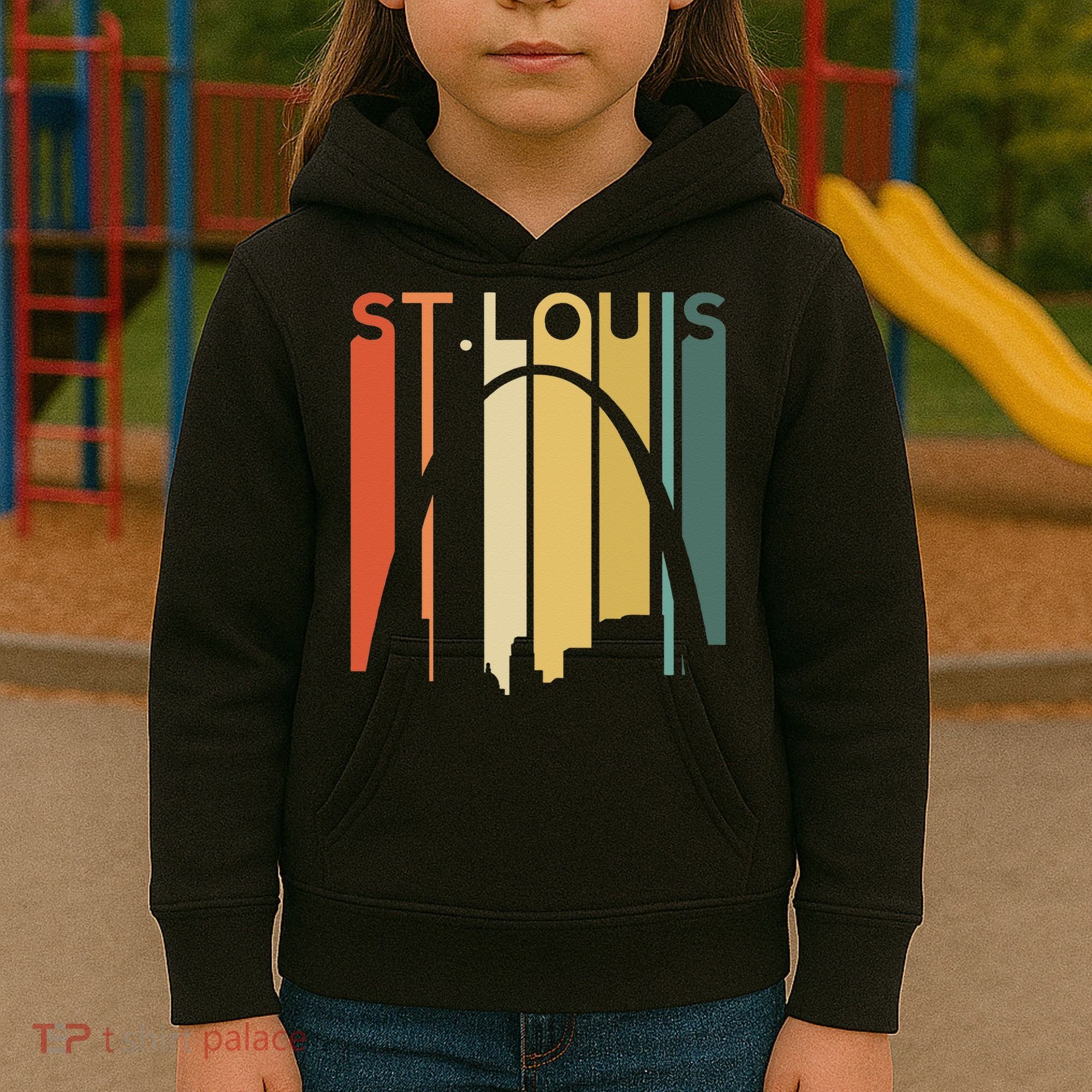 St Louis Missouri Gateway Arch Retro Mississippi River Lou Kids Hoodie