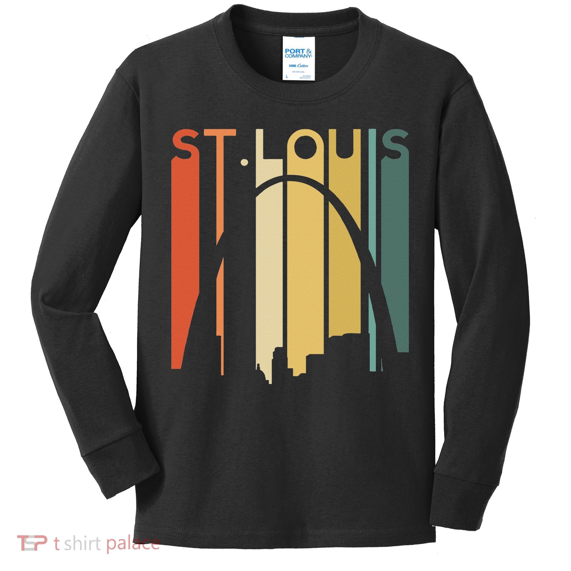 St Louis Missouri Gateway Arch Retro Mississippi River Lou Kids Long Sleeve Shirt