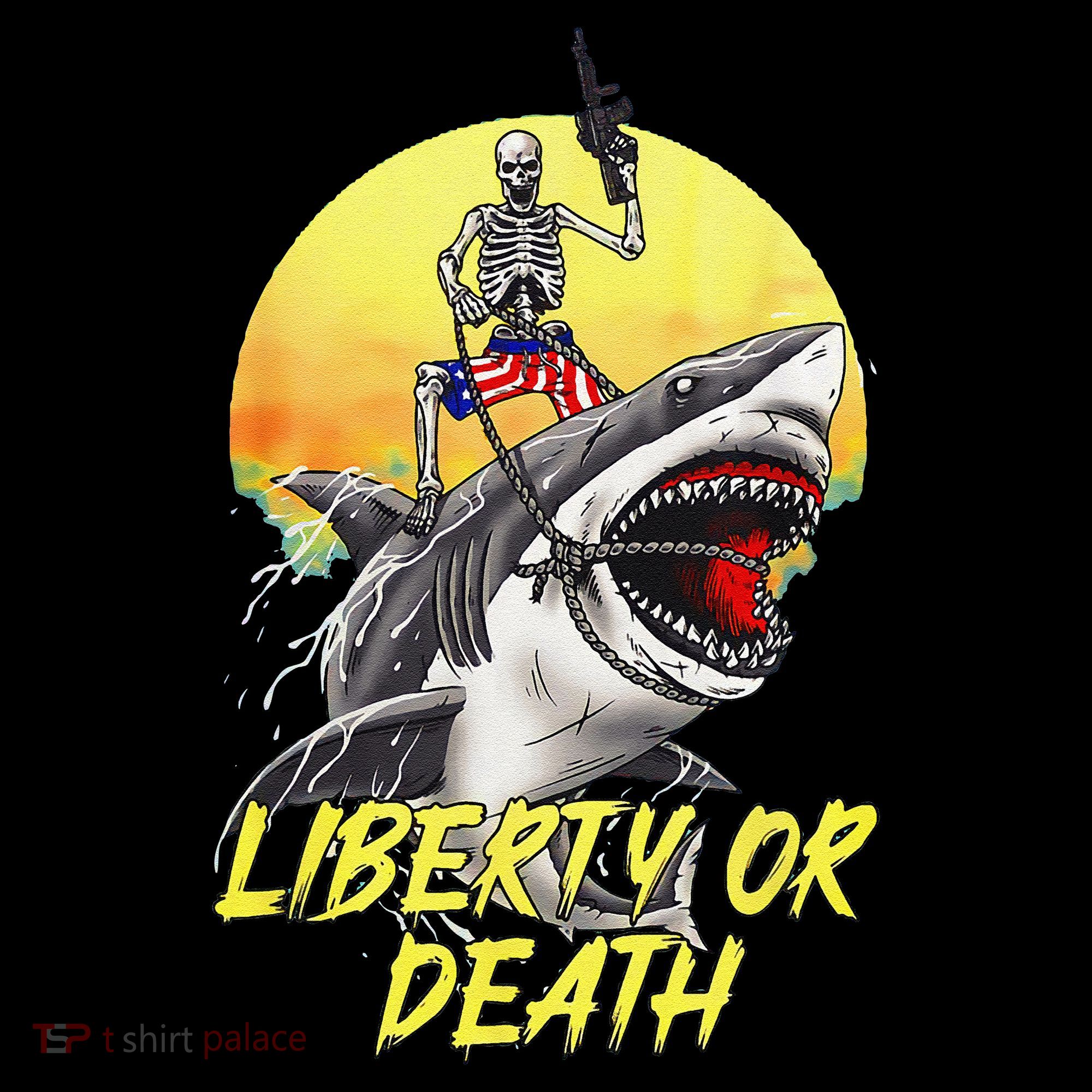 Skeleton Liberty Or Death Shark Halloween American Flag Coffee Mug