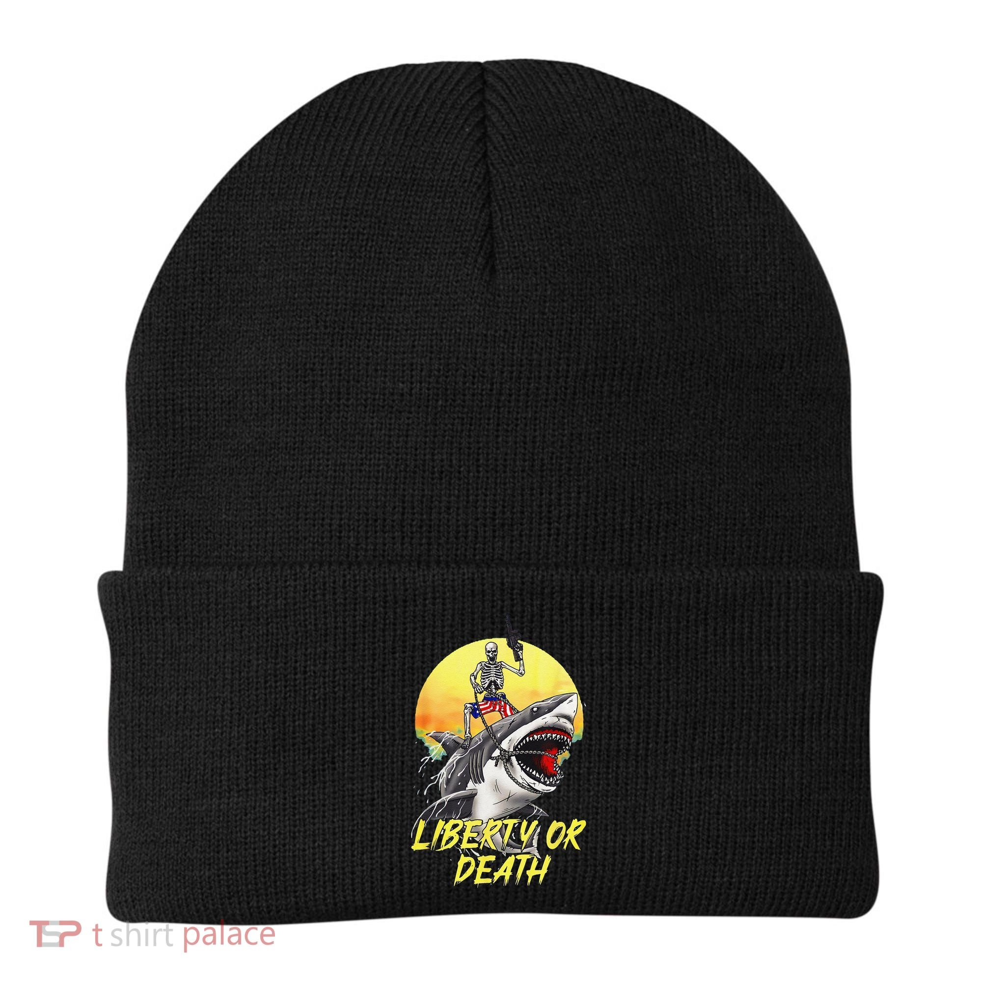 Skeleton Liberty Or Death Shark Halloween American Flag Beanie