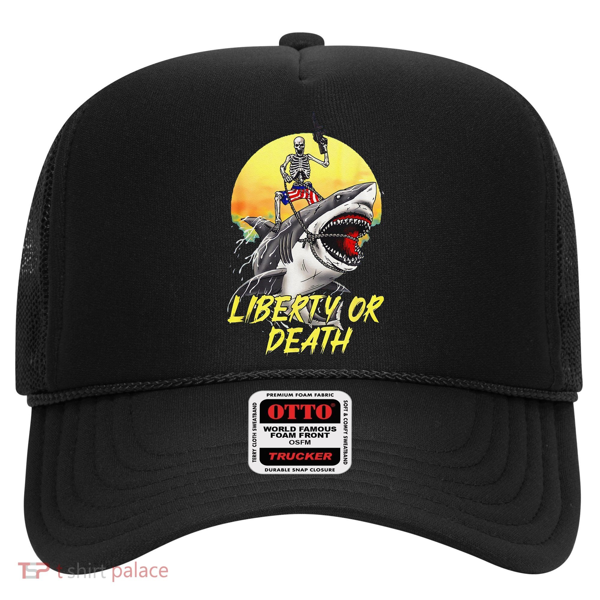 Skeleton Liberty Or Death Shark Halloween American Flag Hat