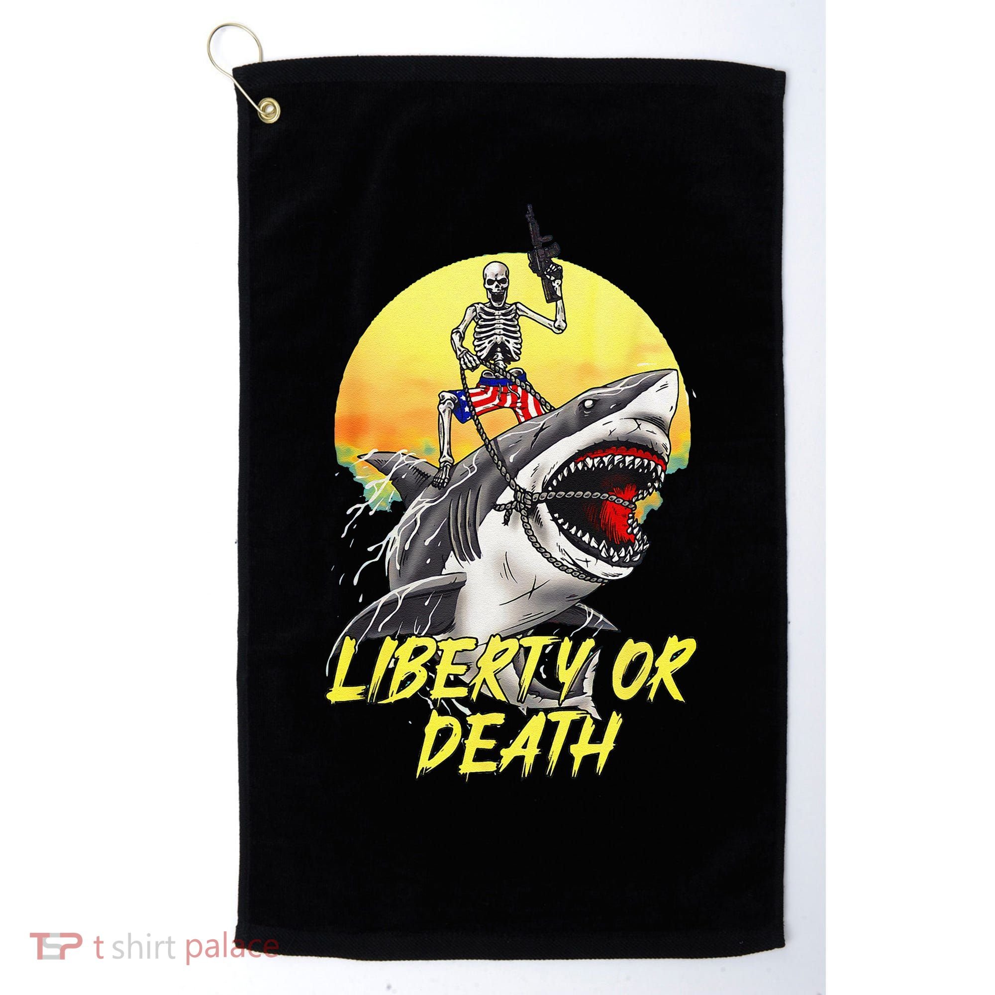 Skeleton Liberty Or Death Shark Halloween American Flag Golf Towel