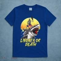Skeleton Liberty Or Death Shark Halloween American Flag T-Shirt thumb 5