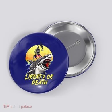 Skeleton Liberty Or Death Shark Halloween American Flag Button