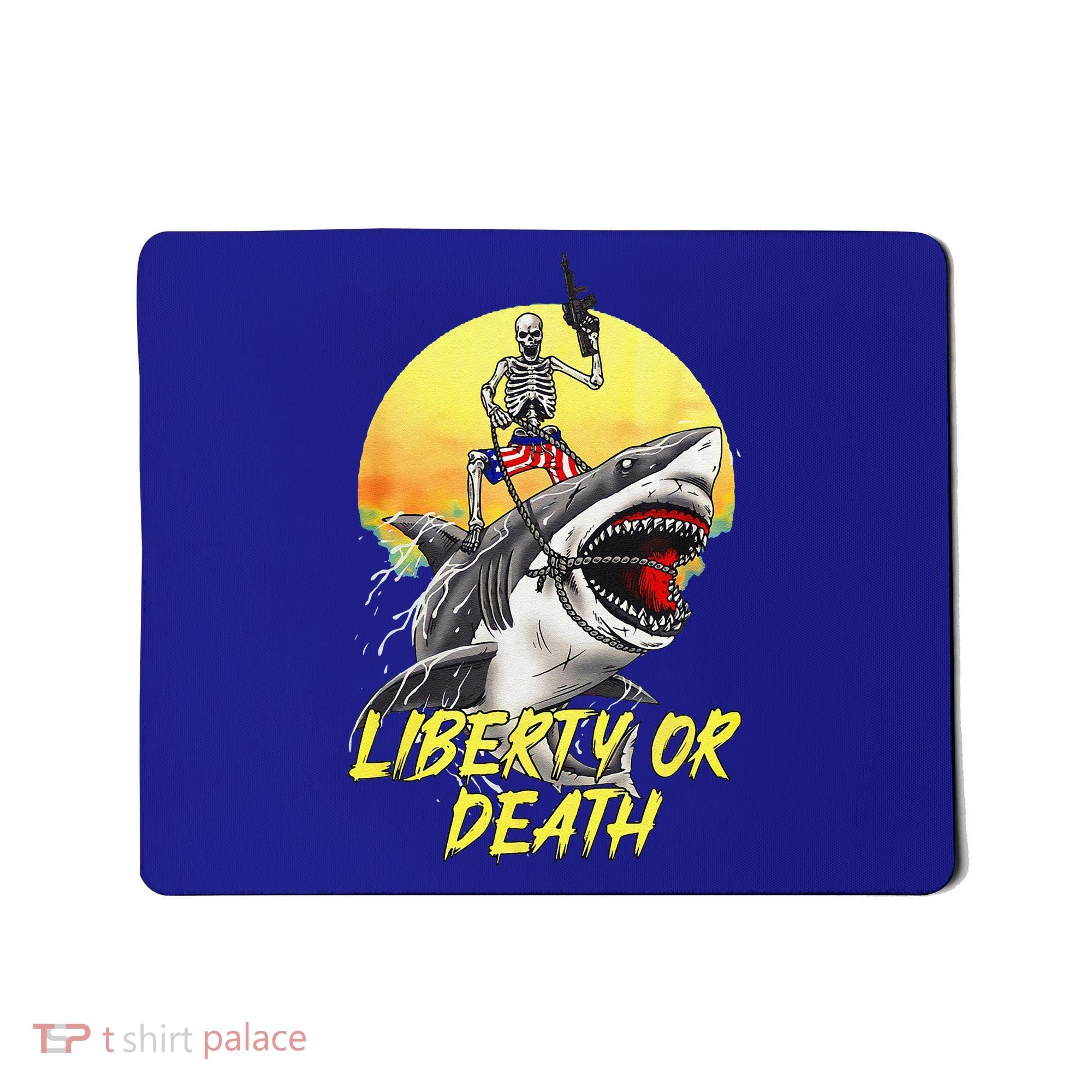 Skeleton Liberty Or Death Shark Halloween American Flag Mousepad