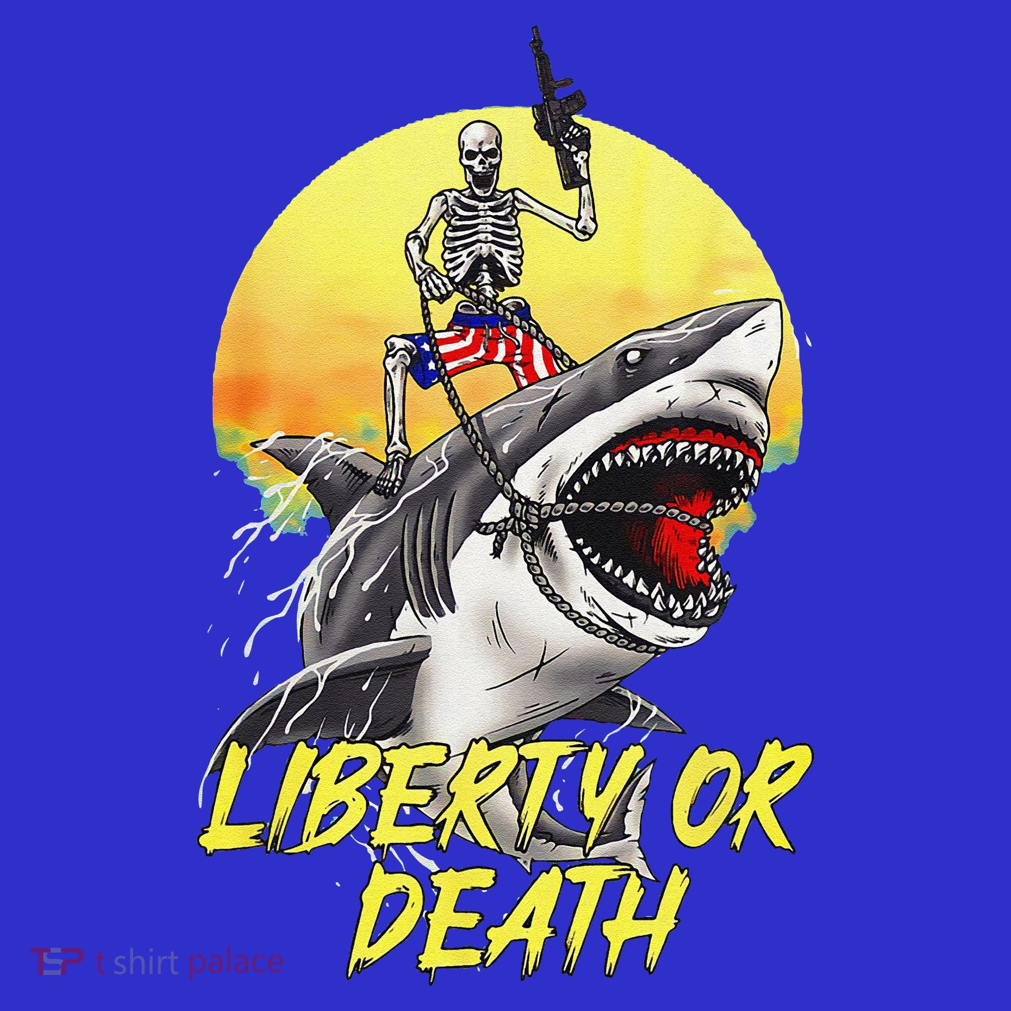 Skeleton Liberty Or Death Shark Halloween American Flag Women's Tank Top