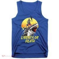 Skeleton Liberty Or Death Shark Halloween American Flag Tank Top thumb 0
