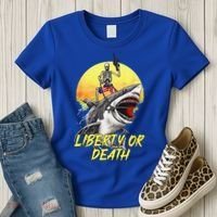 Skeleton Liberty Or Death Shark Halloween American Flag Women's T-Shirt thumb 3