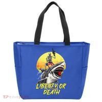 Skeleton Liberty Or Death Shark Halloween American Flag Tote Bag thumb 0